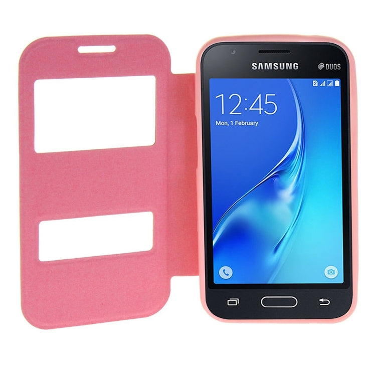 For Galaxy J1 Nxt / J105 Oracle Texture Horizontal Flip TPU + PU Leather Case with Caller ID Window & Holder
