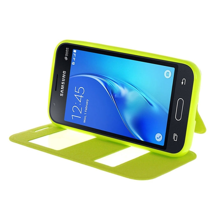 For Galaxy J1 Nxt / J105 Oracle Texture Horizontal Flip TPU + PU Leather Case with Caller ID Window & Holder