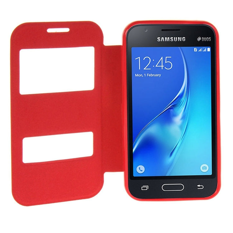 For Galaxy J1 Nxt / J105 Oracle Texture Horizontal Flip TPU + PU Leather Case with Caller ID Window & Holder