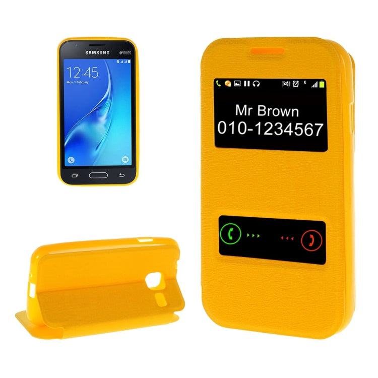 For Galaxy J1 Nxt / J105 Oracle Texture Horizontal Flip TPU + PU Leather Case with Caller ID Window & Holder