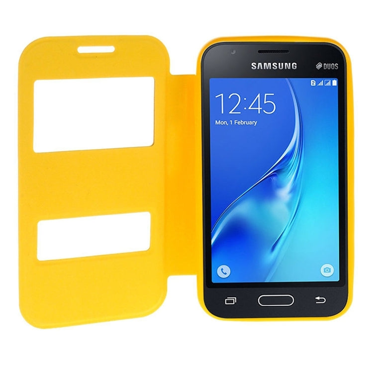 For Galaxy J1 Nxt / J105 Oracle Texture Horizontal Flip TPU + PU Leather Case with Caller ID Window & Holder