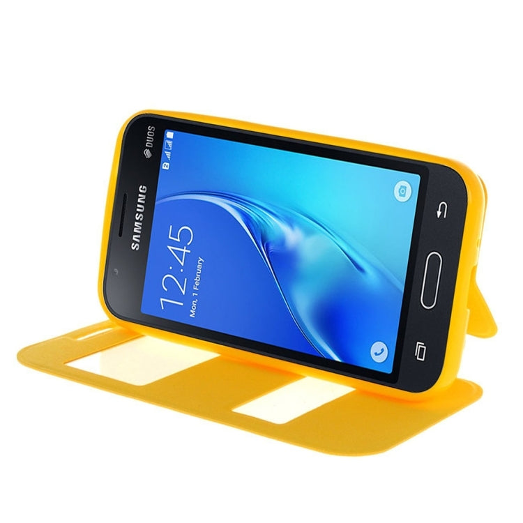 For Galaxy J1 Nxt / J105 Oracle Texture Horizontal Flip TPU + PU Leather Case with Caller ID Window & Holder