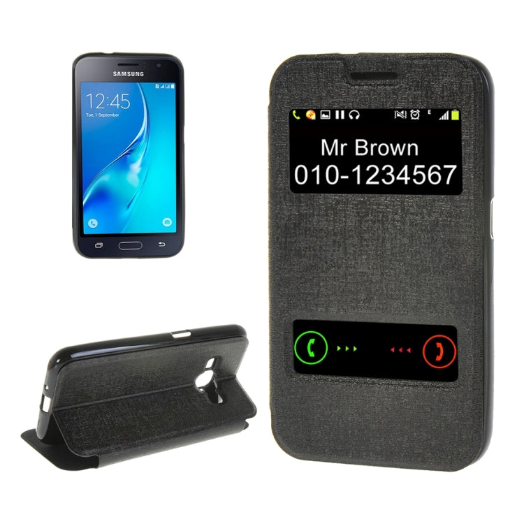 For Galaxy J1 (2016) / J120 Oracle Texture Horizontal Flip TPU + PU Leather Case with Caller ID Window & Holder