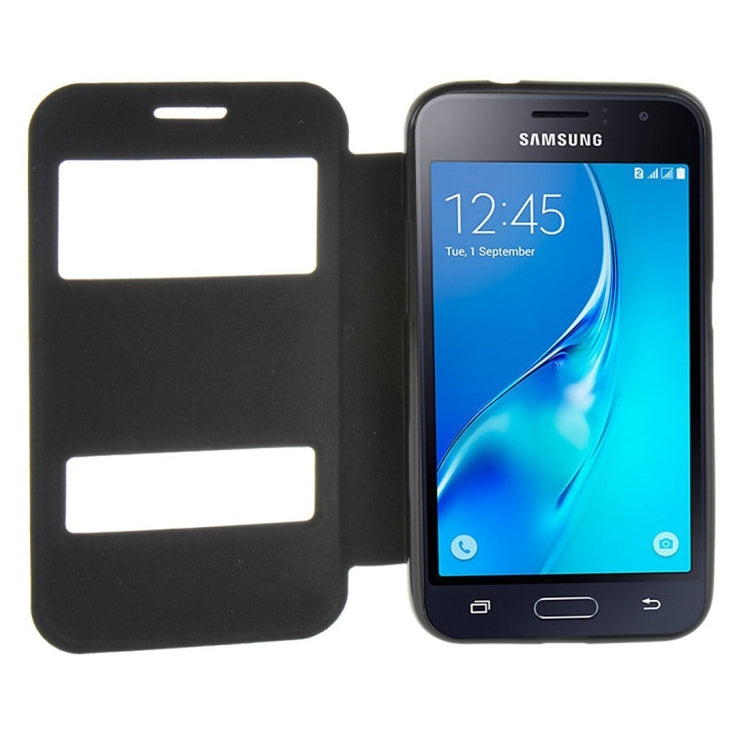 For Galaxy J1 (2016) / J120 Oracle Texture Horizontal Flip TPU + PU Leather Case with Caller ID Window & Holder