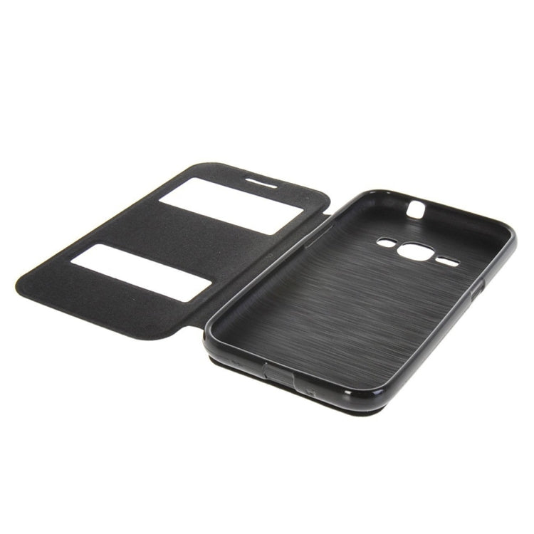 For Galaxy J1 (2016) / J120 Oracle Texture Horizontal Flip TPU + PU Leather Case with Caller ID Window & Holder