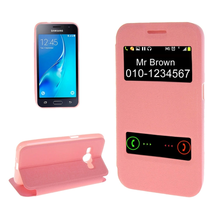 For Galaxy J1 (2016) / J120 Oracle Texture Horizontal Flip TPU + PU Leather Case with Caller ID Window & Holder