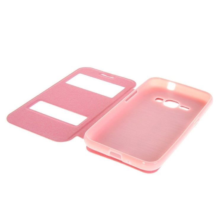 For Galaxy J1 (2016) / J120 Oracle Texture Horizontal Flip TPU + PU Leather Case with Caller ID Window & Holder