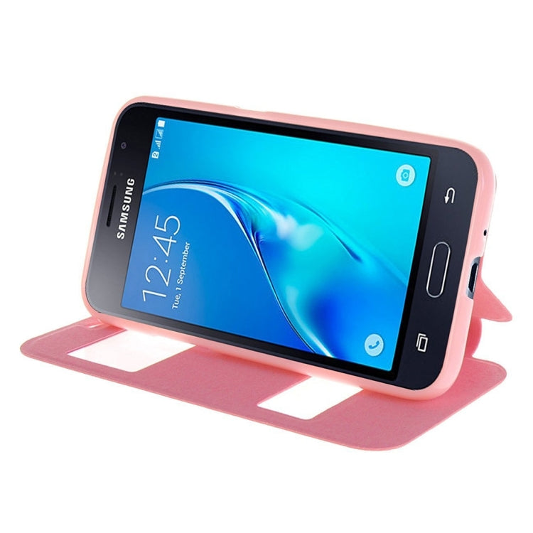 For Galaxy J1 (2016) / J120 Oracle Texture Horizontal Flip TPU + PU Leather Case with Caller ID Window & Holder