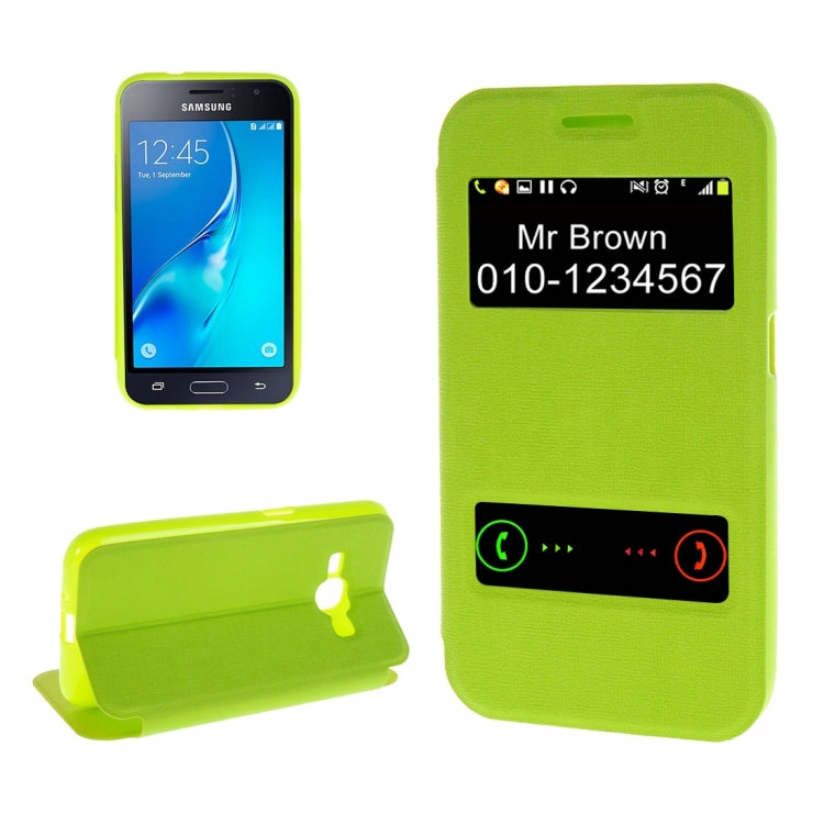 For Galaxy J1 (2016) / J120 Oracle Texture Horizontal Flip TPU + PU Leather Case with Caller ID Window & Holder