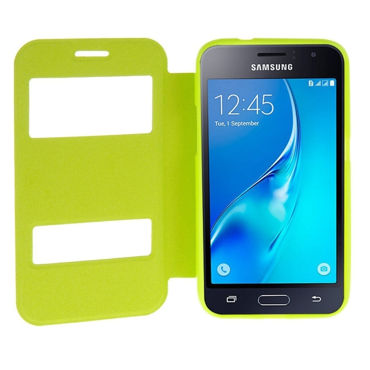 For Galaxy J1 (2016) / J120 Oracle Texture Horizontal Flip TPU + PU Leather Case with Caller ID Window & Holder