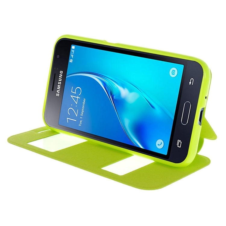 For Galaxy J1 (2016) / J120 Oracle Texture Horizontal Flip TPU + PU Leather Case with Caller ID Window & Holder