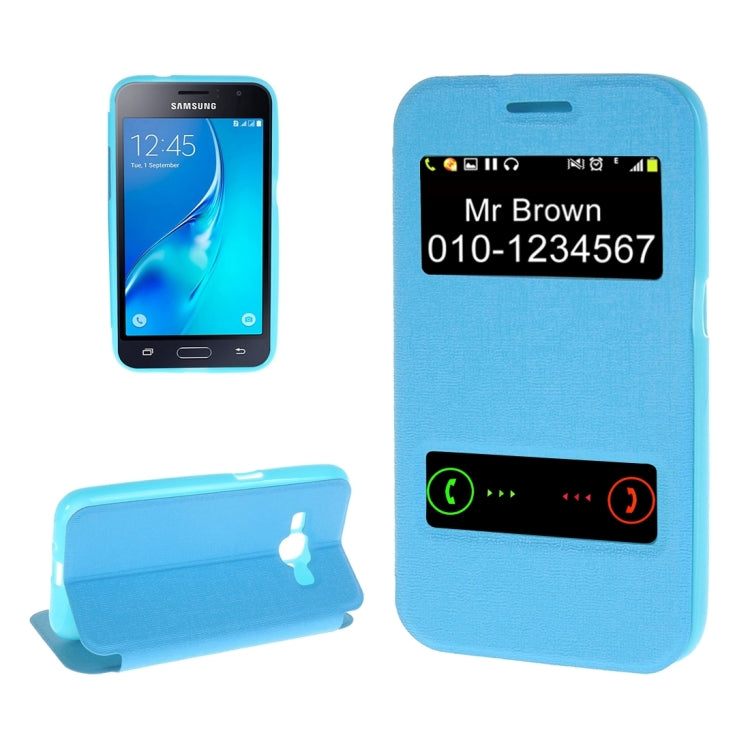 For Galaxy J1 (2016) / J120 Oracle Texture Horizontal Flip TPU + PU Leather Case with Caller ID Window & Holder