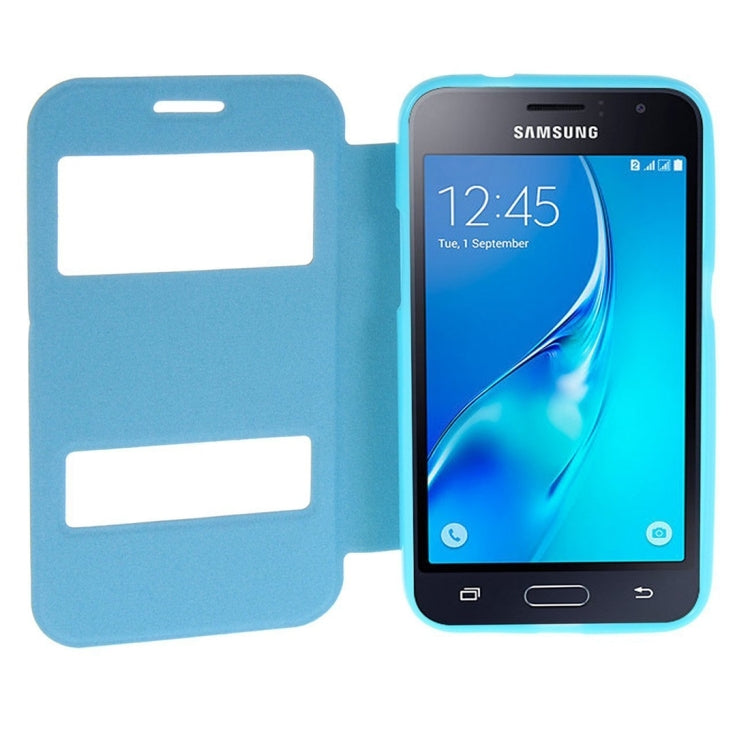 For Galaxy J1 (2016) / J120 Oracle Texture Horizontal Flip TPU + PU Leather Case with Caller ID Window & Holder