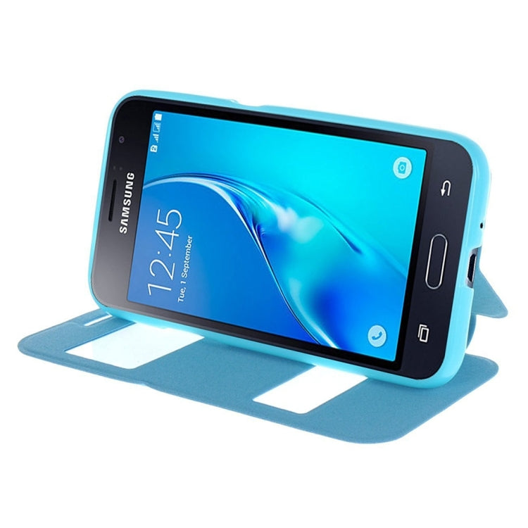 For Galaxy J1 (2016) / J120 Oracle Texture Horizontal Flip TPU + PU Leather Case with Caller ID Window & Holder