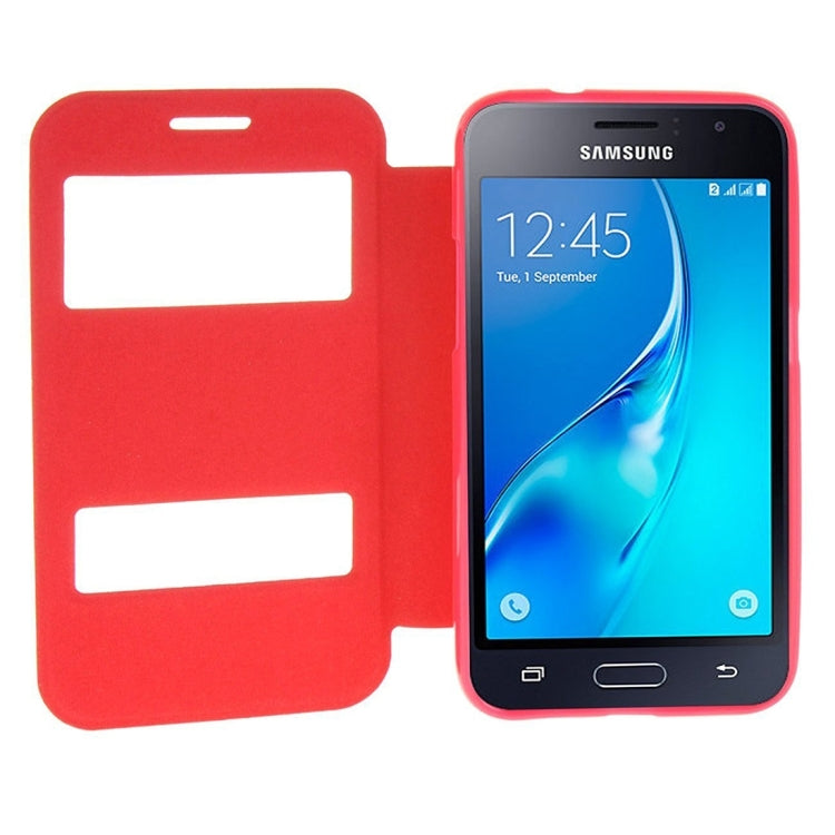 For Galaxy J1 (2016) / J120 Oracle Texture Horizontal Flip TPU + PU Leather Case with Caller ID Window & Holder