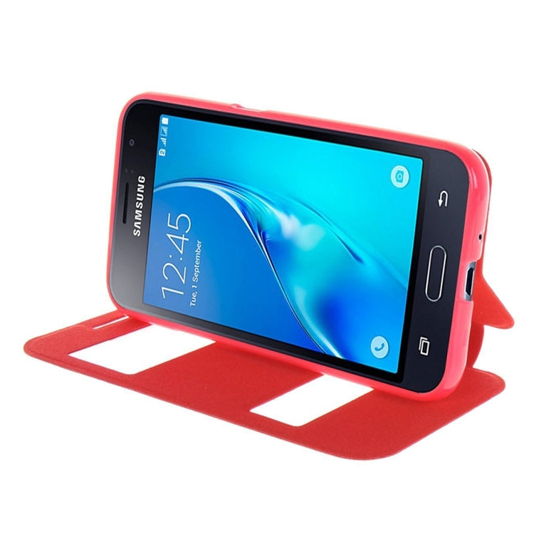 For Galaxy J1 (2016) / J120 Oracle Texture Horizontal Flip TPU + PU Leather Case with Caller ID Window & Holder