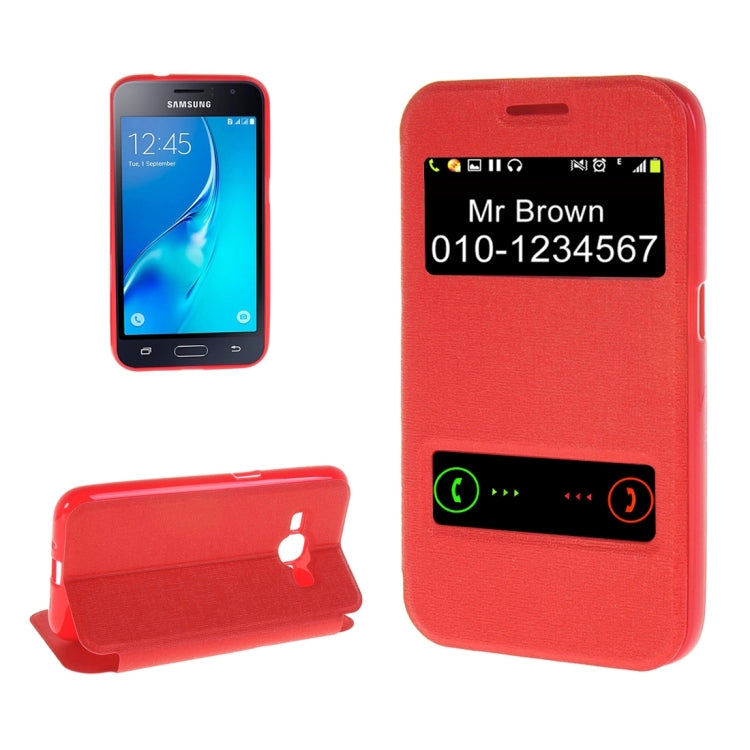 For Galaxy J1 (2016) / J120 Oracle Texture Horizontal Flip TPU + PU Leather Case with Caller ID Window & Holder