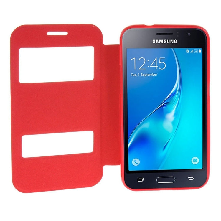 For Galaxy J1 (2016) / J120 Oracle Texture Horizontal Flip TPU + PU Leather Case with Caller ID Window & Holder