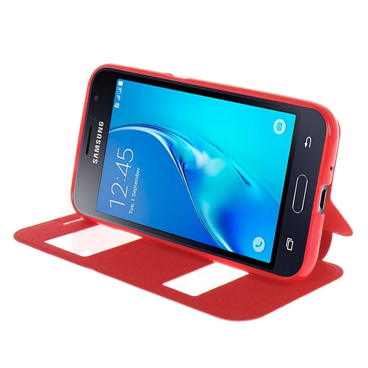 For Galaxy J1 (2016) / J120 Oracle Texture Horizontal Flip TPU + PU Leather Case with Caller ID Window & Holder