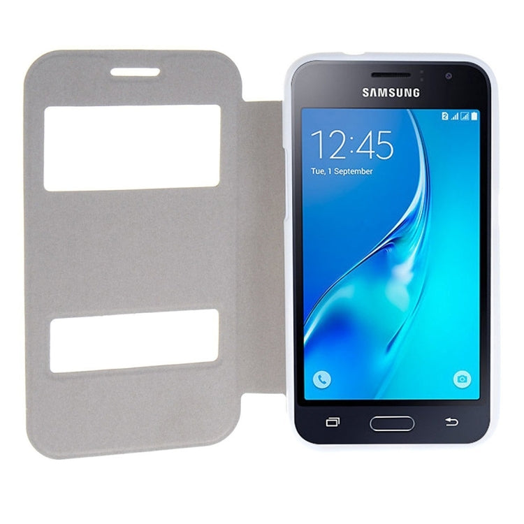 For Galaxy J1 (2016) / J120 Oracle Texture Horizontal Flip TPU + PU Leather Case with Caller ID Window & Holder