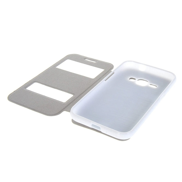 For Galaxy J1 (2016) / J120 Oracle Texture Horizontal Flip TPU + PU Leather Case with Caller ID Window & Holder