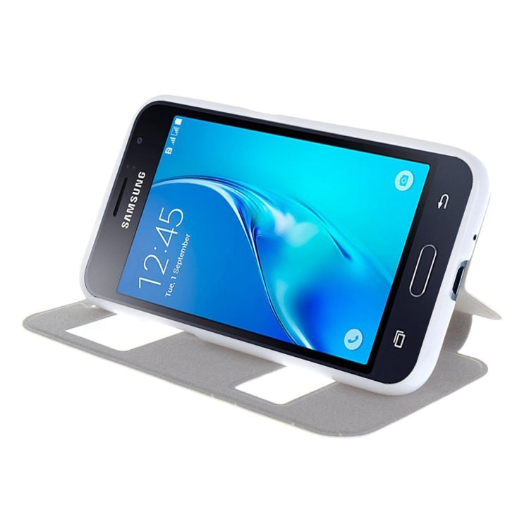 For Galaxy J1 (2016) / J120 Oracle Texture Horizontal Flip TPU + PU Leather Case with Caller ID Window & Holder