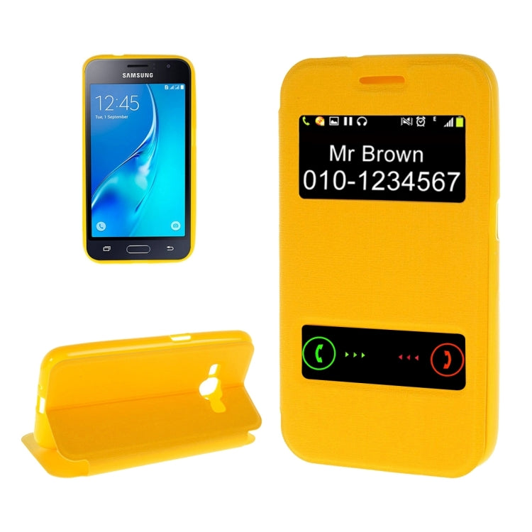 For Galaxy J1 (2016) / J120 Oracle Texture Horizontal Flip TPU + PU Leather Case with Caller ID Window & Holder