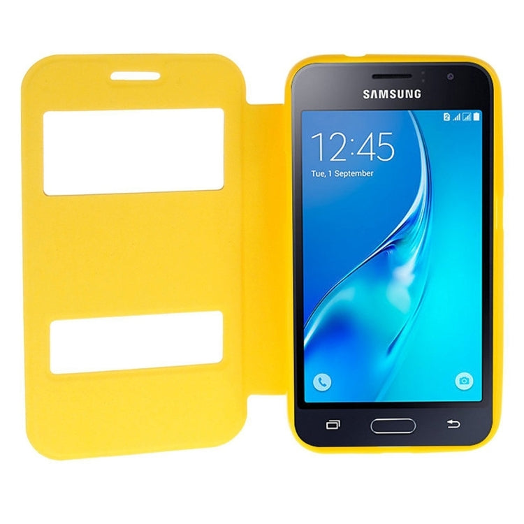 For Galaxy J1 (2016) / J120 Oracle Texture Horizontal Flip TPU + PU Leather Case with Caller ID Window & Holder