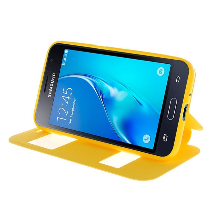 For Galaxy J1 (2016) / J120 Oracle Texture Horizontal Flip TPU + PU Leather Case with Caller ID Window & Holder