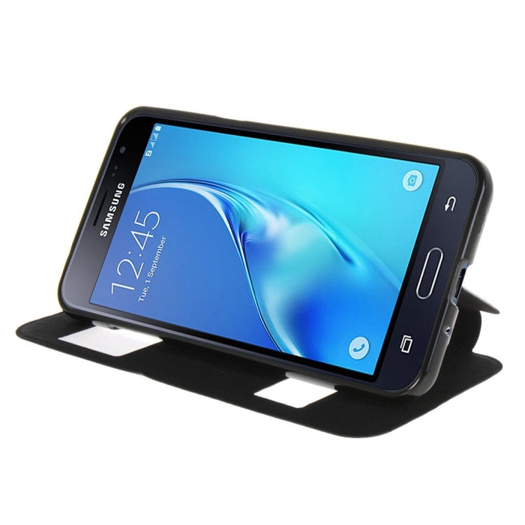 For Galaxy J3 (2016) / J310 Oracle Texture Horizontal Flip TPU + PU Leather Case with Caller ID Window & Holder