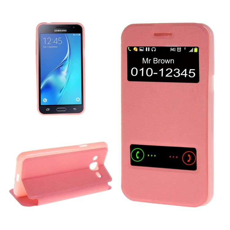 For Galaxy J3 (2016) / J310 Oracle Texture Horizontal Flip TPU + PU Leather Case with Caller ID Window & Holder