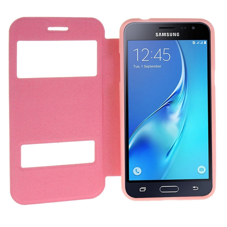 For Galaxy J3 (2016) / J310 Oracle Texture Horizontal Flip TPU + PU Leather Case with Caller ID Window & Holder