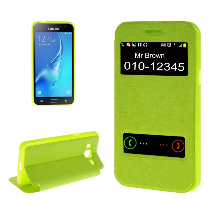 For Galaxy J3 (2016) / J310 Oracle Texture Horizontal Flip TPU + PU Leather Case with Caller ID Window & Holder