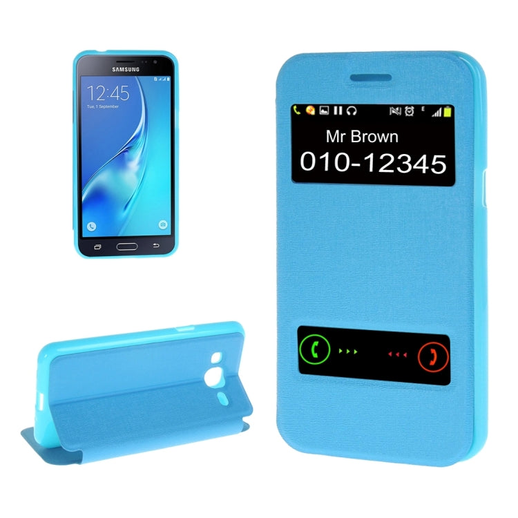 For Galaxy J3 (2016) / J310 Oracle Texture Horizontal Flip TPU + PU Leather Case with Caller ID Window & Holder