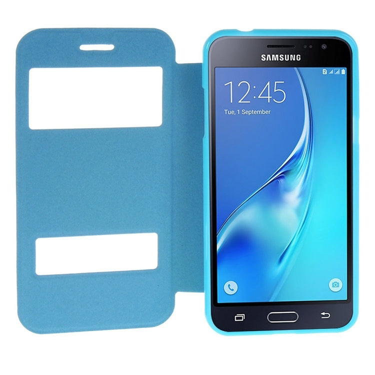 For Galaxy J3 (2016) / J310 Oracle Texture Horizontal Flip TPU + PU Leather Case with Caller ID Window & Holder