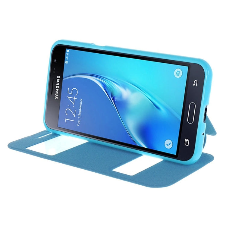 For Galaxy J3 (2016) / J310 Oracle Texture Horizontal Flip TPU + PU Leather Case with Caller ID Window & Holder