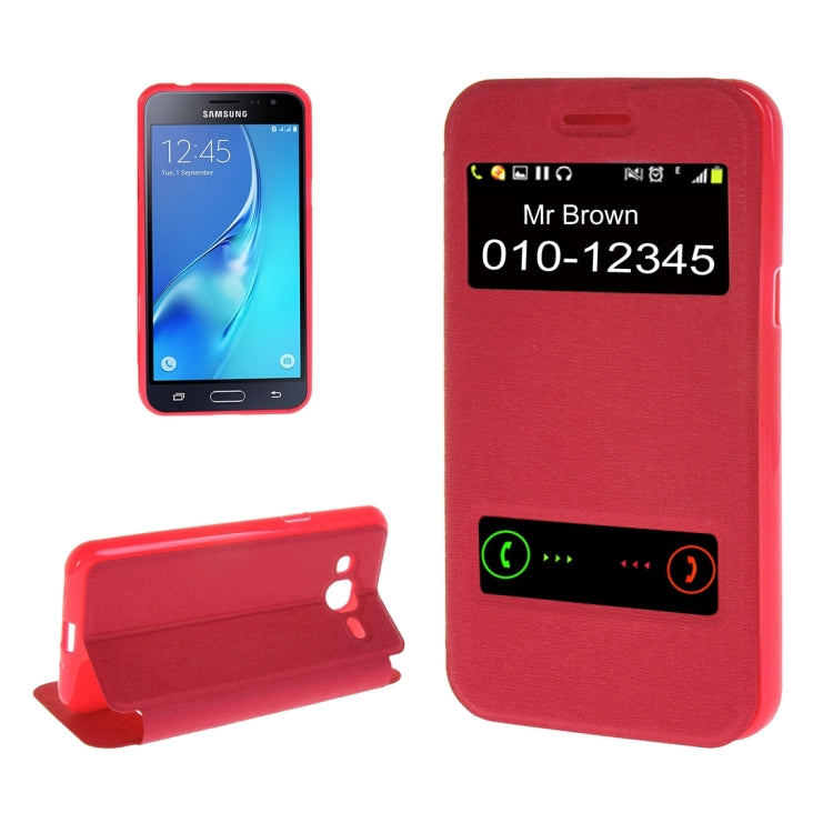 For Galaxy J3 (2016) / J310 Oracle Texture Horizontal Flip TPU + PU Leather Case with Caller ID Window & Holder
