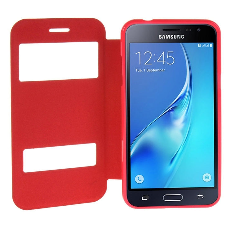 For Galaxy J3 (2016) / J310 Oracle Texture Horizontal Flip TPU + PU Leather Case with Caller ID Window & Holder