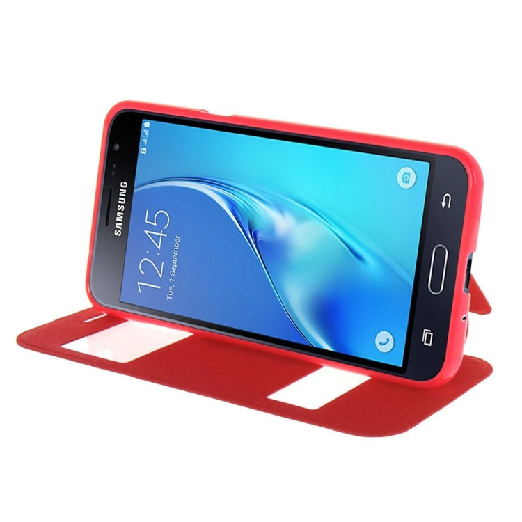 For Galaxy J3 (2016) / J310 Oracle Texture Horizontal Flip TPU + PU Leather Case with Caller ID Window & Holder