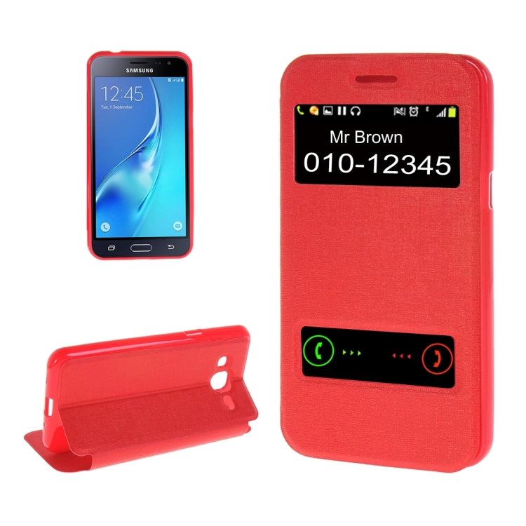 For Galaxy J3 (2016) / J310 Oracle Texture Horizontal Flip TPU + PU Leather Case with Caller ID Window & Holder