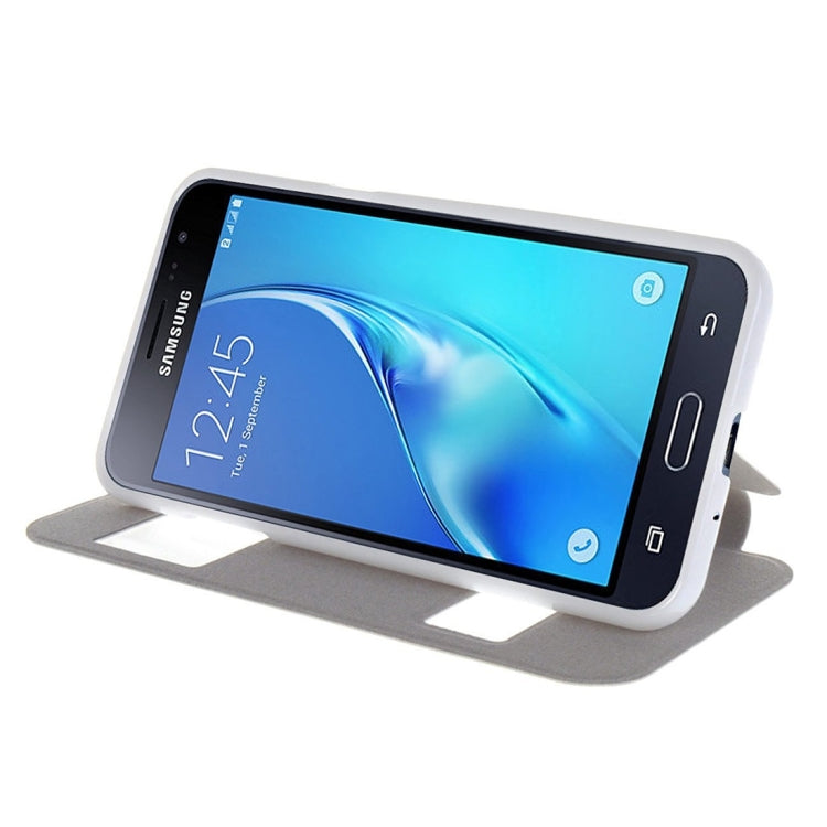 For Galaxy J3 (2016) / J310 Oracle Texture Horizontal Flip TPU + PU Leather Case with Caller ID Window & Holder