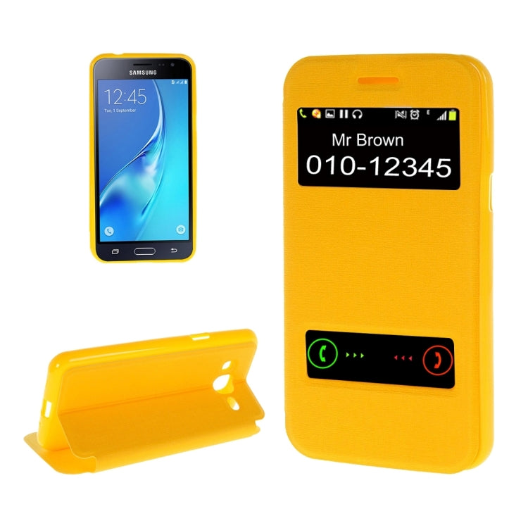 For Galaxy J3 (2016) / J310 Oracle Texture Horizontal Flip TPU + PU Leather Case with Caller ID Window & Holder