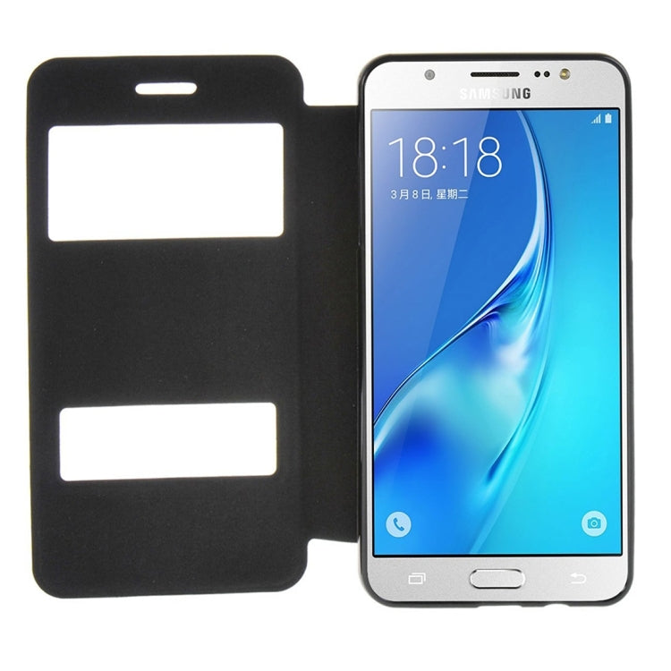 For Galaxy J7 (2016) / J710 Oracle Texture Horizontal Flip TPU + PU Leather Case with Caller ID Window & Holder