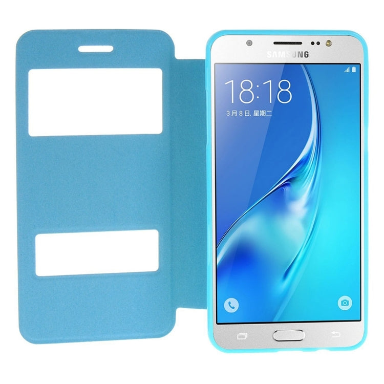 For Galaxy J7 (2016) / J710 Oracle Texture Horizontal Flip TPU + PU Leather Case with Caller ID Window & Holder
