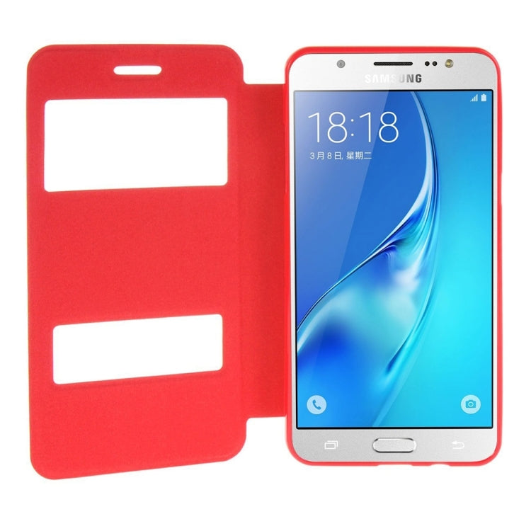 For Galaxy J7 (2016) / J710 Oracle Texture Horizontal Flip TPU + PU Leather Case with Caller ID Window & Holder