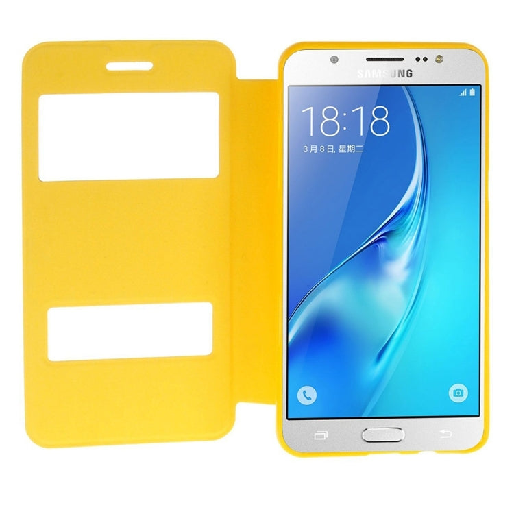 For Galaxy J7 (2016) / J710 Oracle Texture Horizontal Flip TPU + PU Leather Case with Caller ID Window & Holder