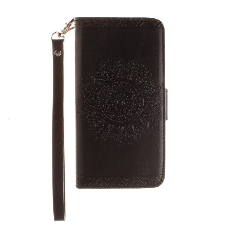 For Galaxy S5 / G900 Embossed Floral Pattern Horizontal Flip Leather Case with Card Slots & Holder & Lanyard