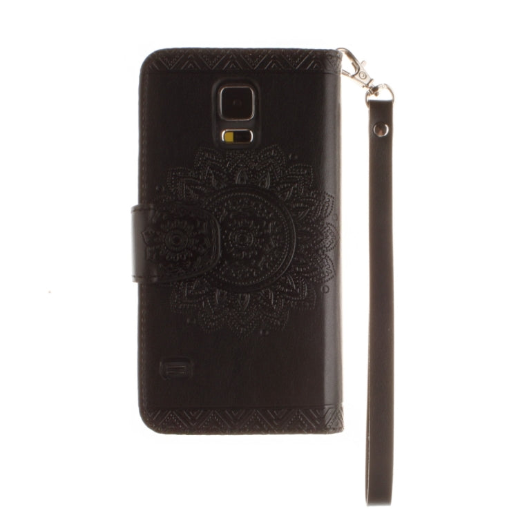 For Galaxy S5 / G900 Embossed Floral Pattern Horizontal Flip Leather Case with Card Slots & Holder & Lanyard