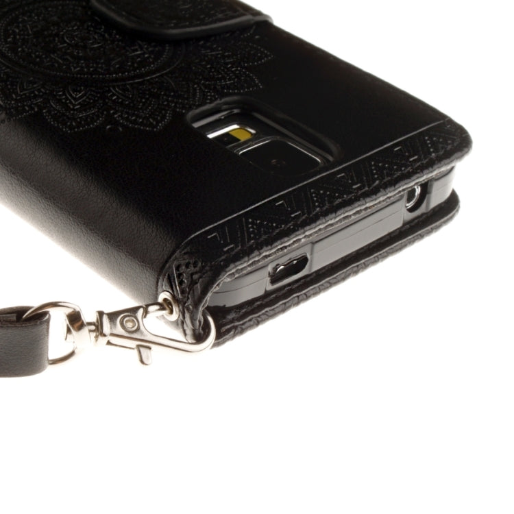 For Galaxy S5 / G900 Embossed Floral Pattern Horizontal Flip Leather Case with Card Slots & Holder & Lanyard