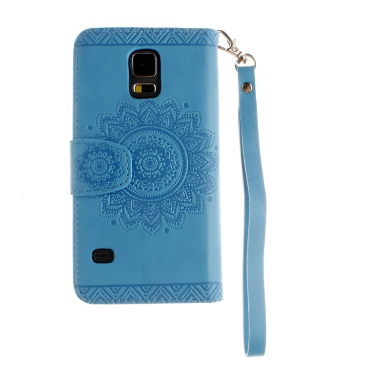 For Galaxy S5 / G900 Embossed Floral Pattern Horizontal Flip Leather Case with Card Slots & Holder & Lanyard